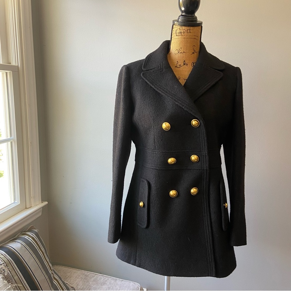LOFT Sz 8P Black Double-Breasted Women’s Pea Coat with Gold Buttons - Picture 4 of 13